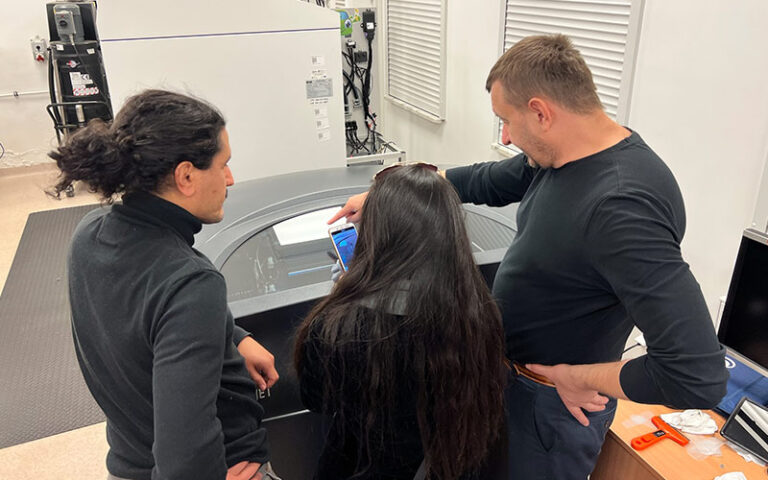 Checking out some of the advanced equipment on campus